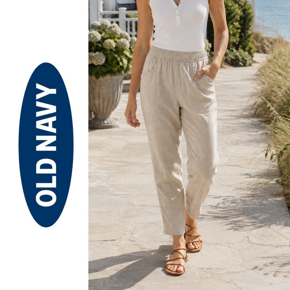 Old Navy, Flax Linen Blend High Rise Straight Taper Pants Beige Size Large
